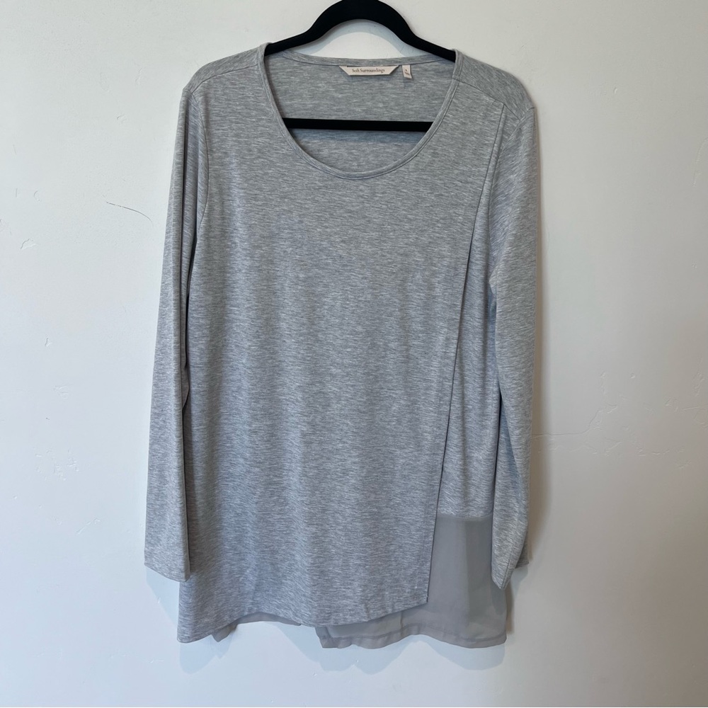 Soft Surroundings Gray Long Sleeve Women's Top Size Large Lagenlook Artsy